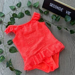 Neon orange crochet swimsuit